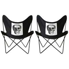 Vintage Pair of Hardoy Chairs in Black Cotton Canvas Sling