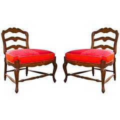 Retro Pair of Oversized Country French Ladderback Pull Up Chairs