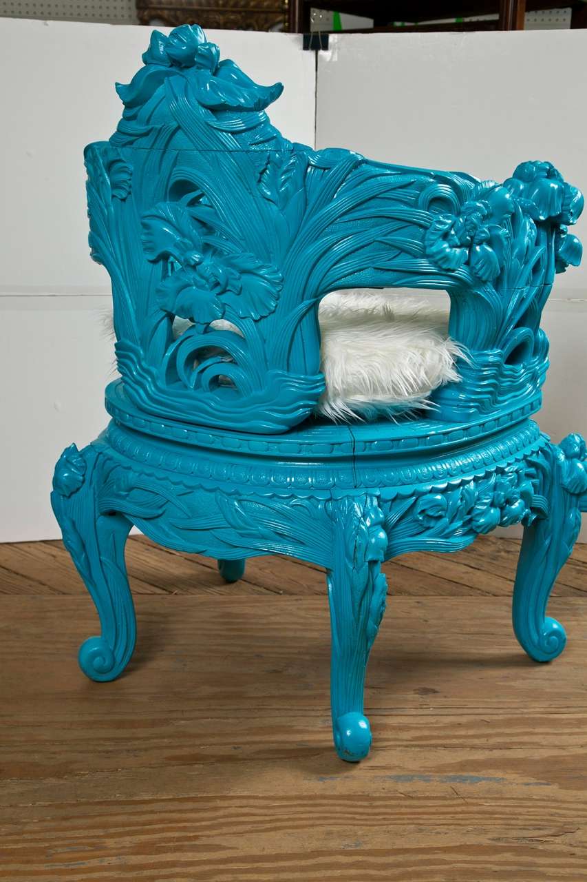 Mid-20th Century Quan Yin's Turquoise Throne Chair