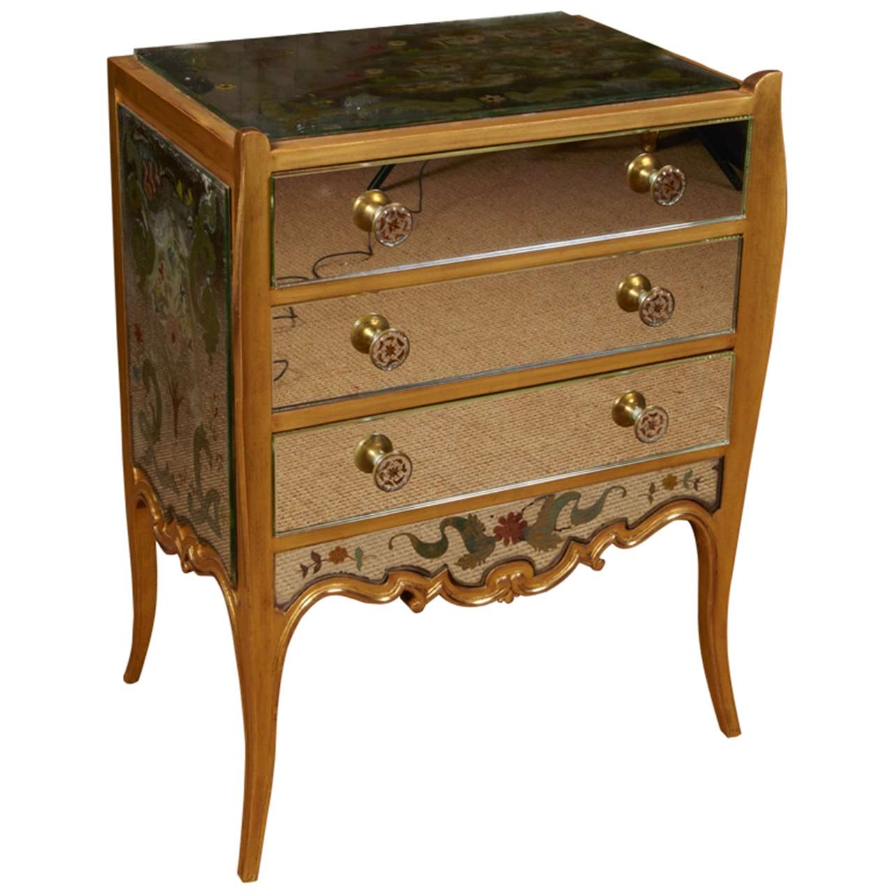 Elegant French Giltwood and Eglomised Mirror Commode