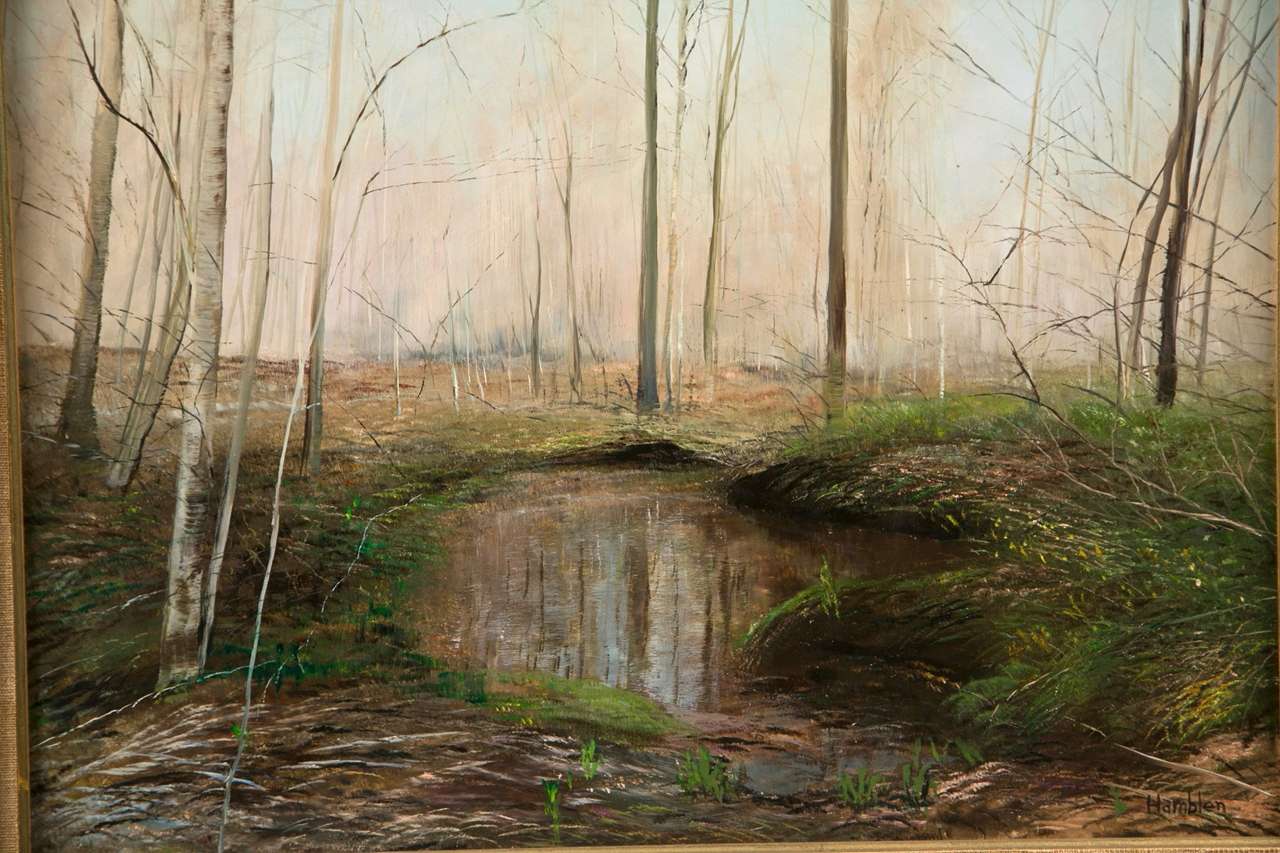 Signed Oil on Canvas of Landscape By Hamblen Titled Early Spring Reflections 3