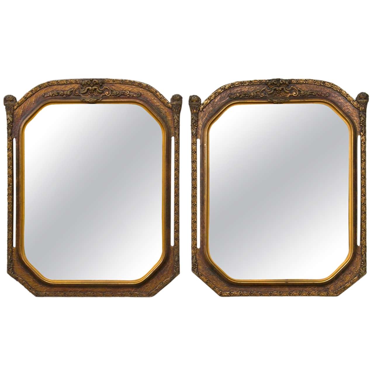 Fine Pair of Gilt Wooden Wall Mirrors Finely Carved Gold Frame With Open Sides