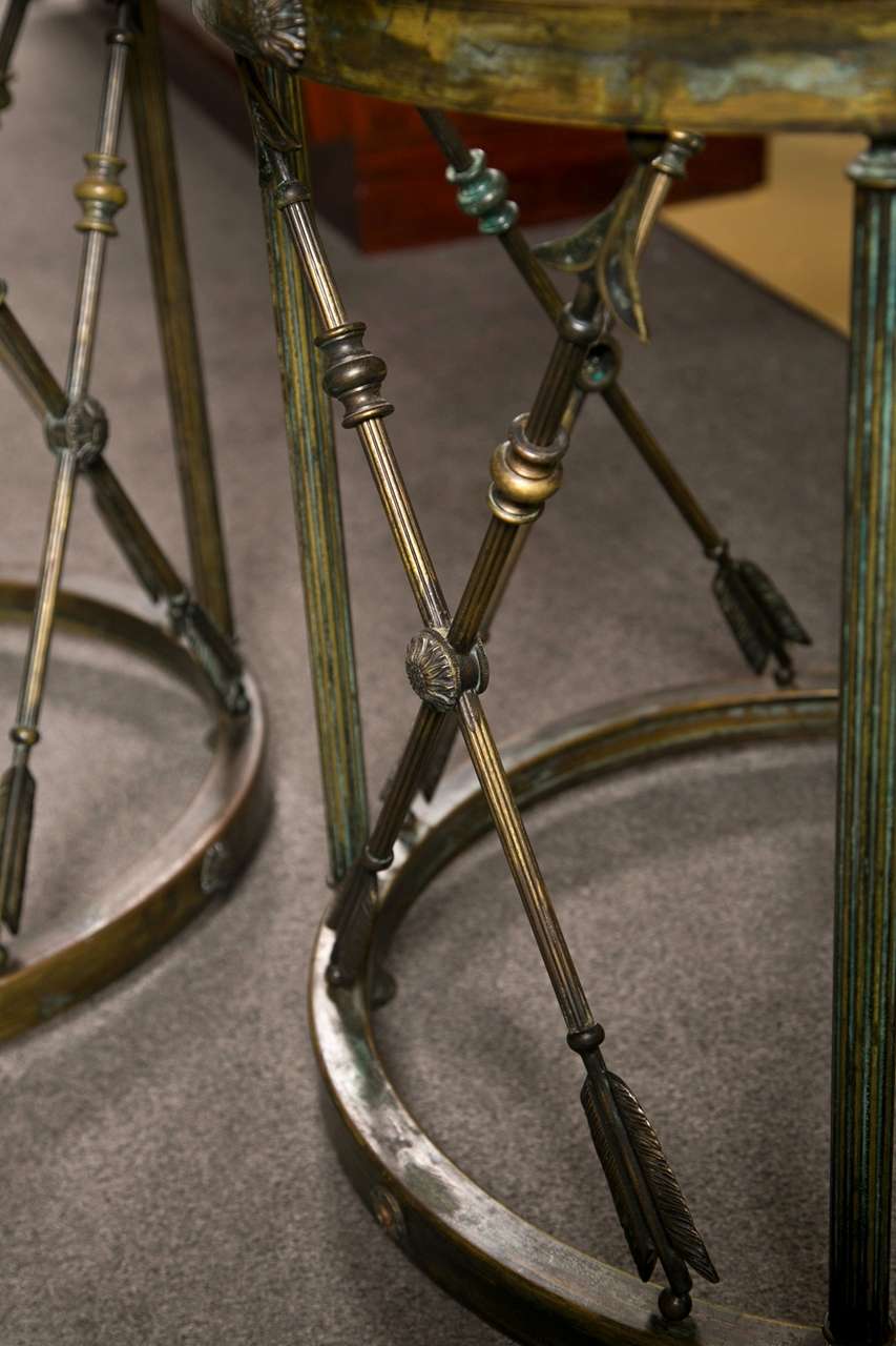 Bronze Glass Top Directoie Style Arrow Form Drum Table In Good Condition In Stamford, CT