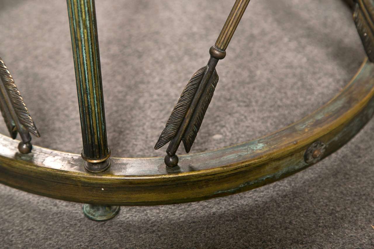 20th Century Bronze Glass Top Directoie Style Arrow Form Drum Table