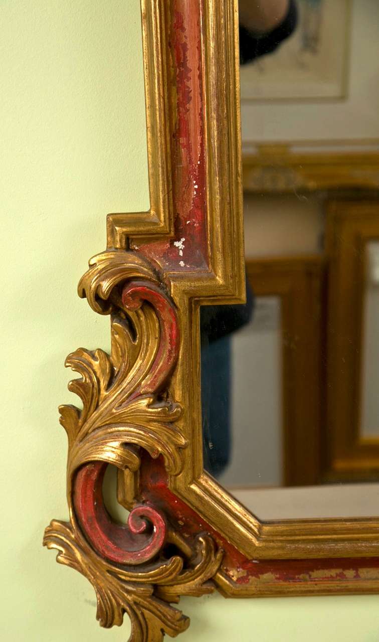 Gilt Gold and Paint Decorated Hollywood Regency Style Mirror Floral Leaf border 1