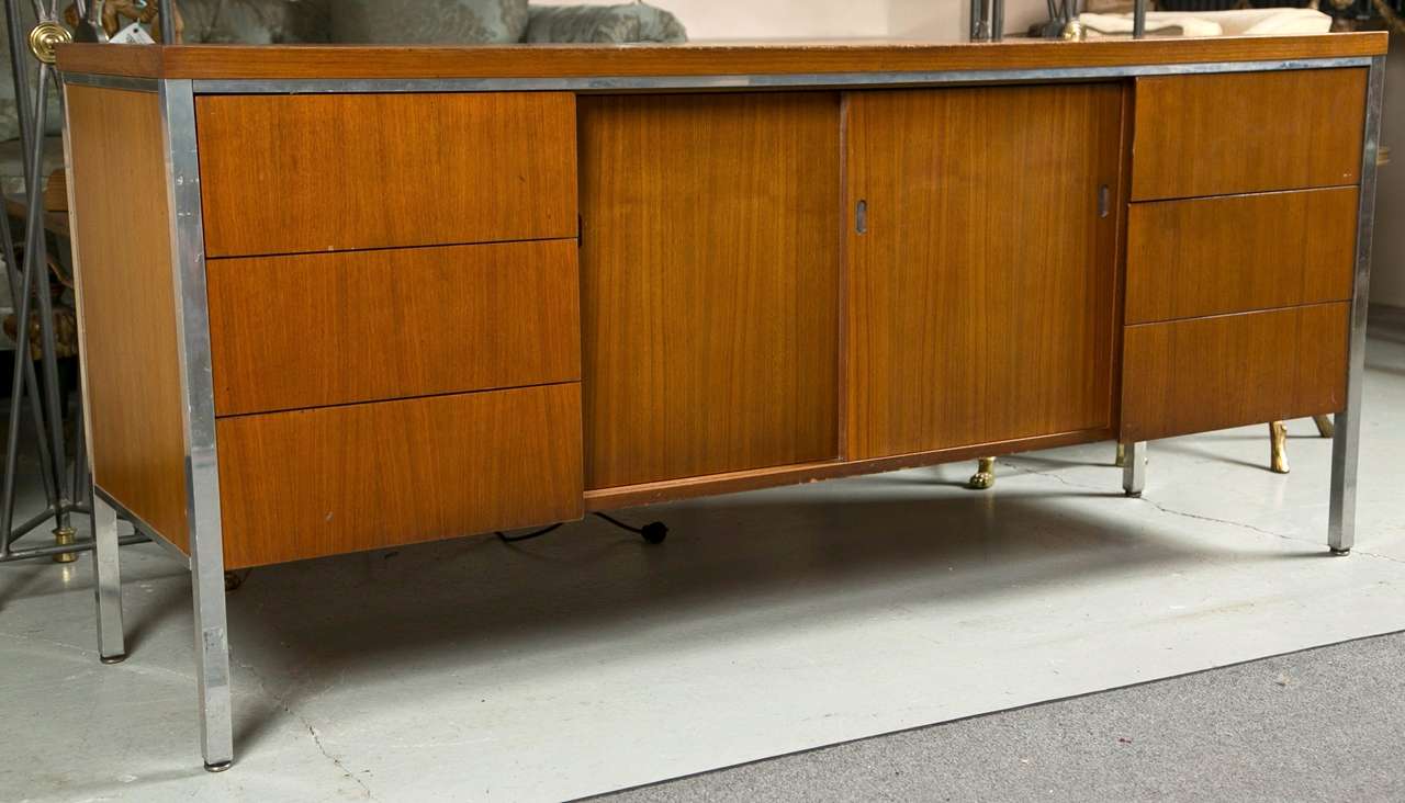Knoll Style Credenza Chrome & Walnut