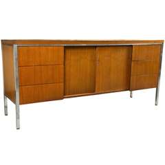 Knoll Style Credenza Chrome & Walnut