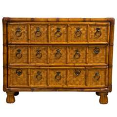 Vintage Wicker 3 Drawers Chest Commode