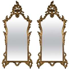 A Pair of Antique Italian Gilt Wood Mirrors