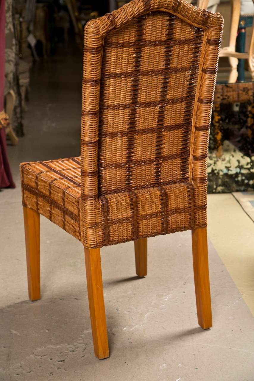 Late 20th Century Set of Four Side Wicker Chairs by Palelek Tweed Decorated Seat And Back For Sale