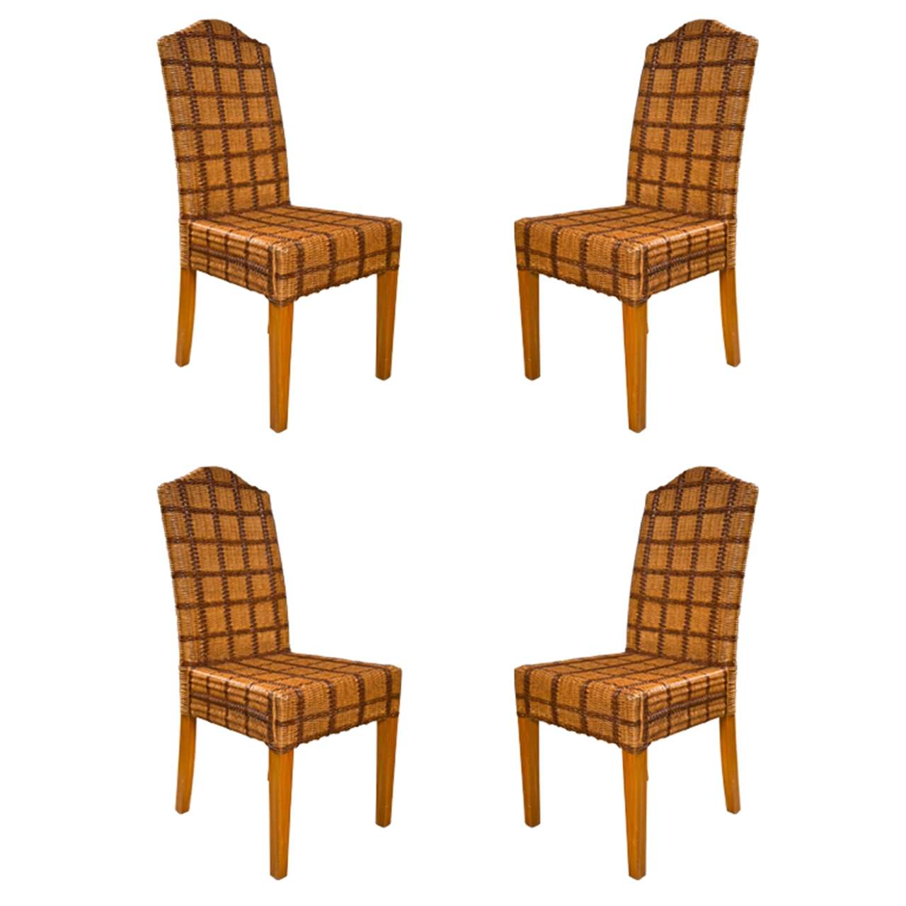 Set of Four Side Wicker Chairs by Palelek Tweed Decorated Seat And Back