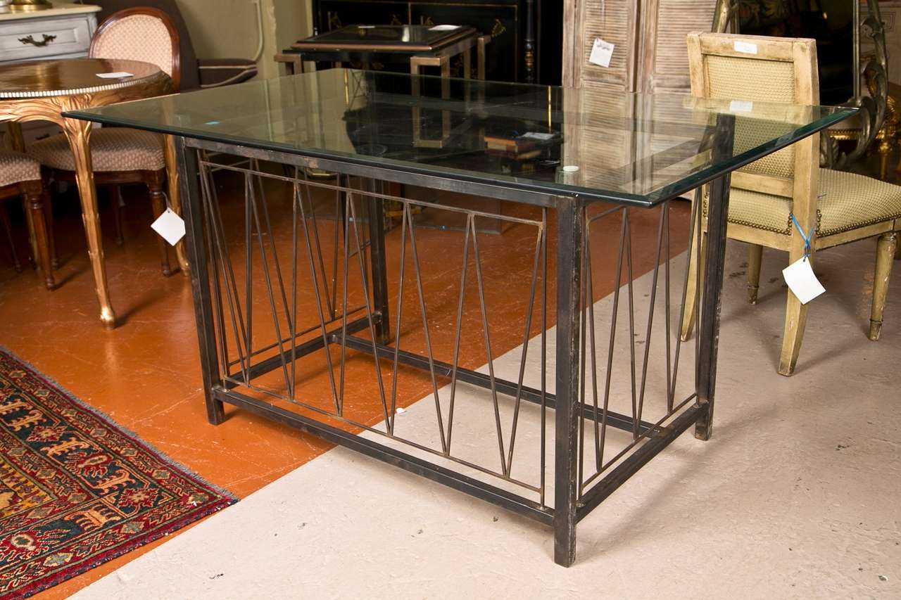 Deigo Giacometti Style Metal Base Desk Finely Cast With Glass Top 2