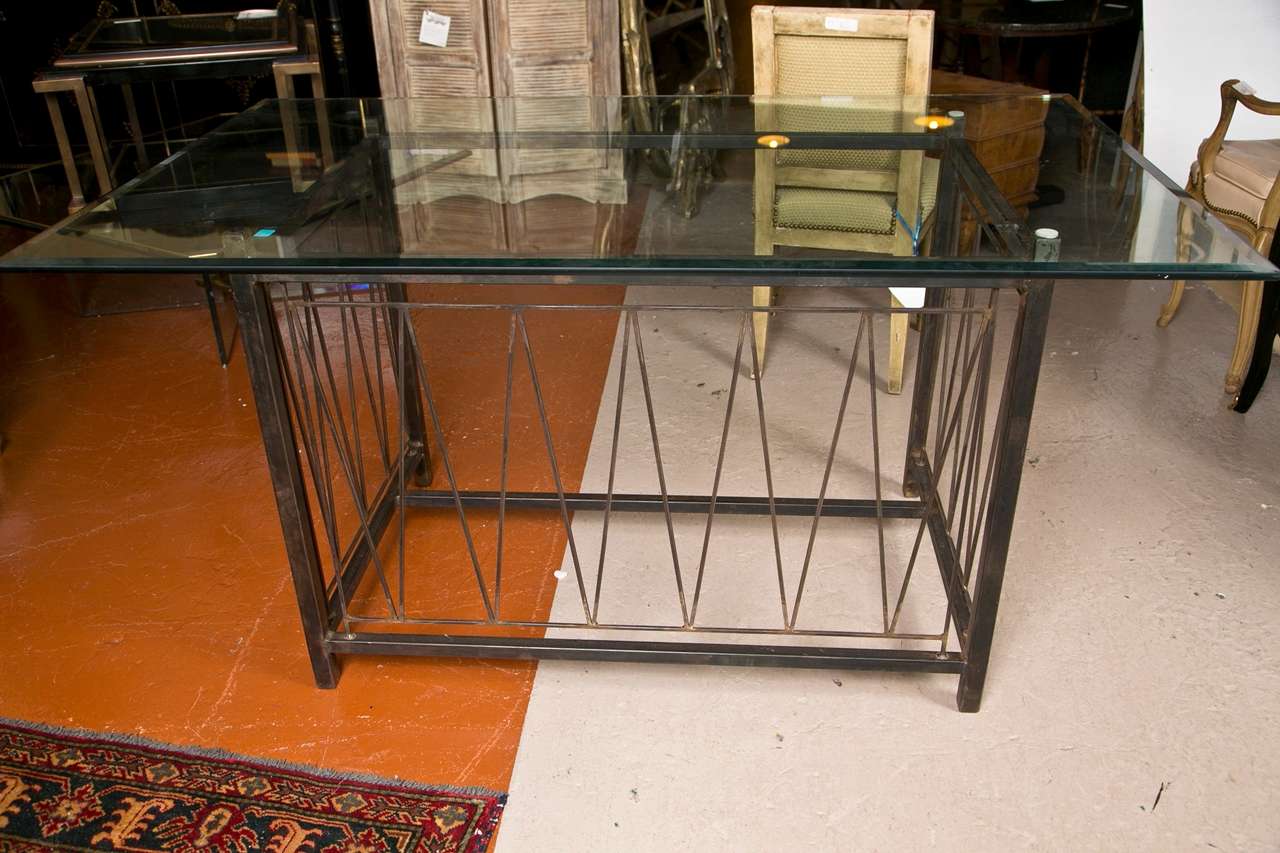 Mid-20th Century Deigo Giacometti Style Metal Base Desk Finely Cast With Glass Top