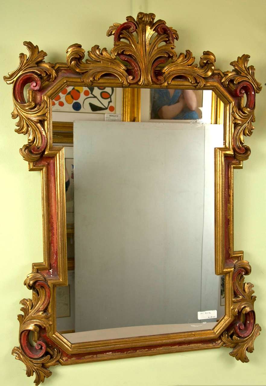 Gilt Gold and Paint Decorated Hollywood Regency Style Mirror For Sale