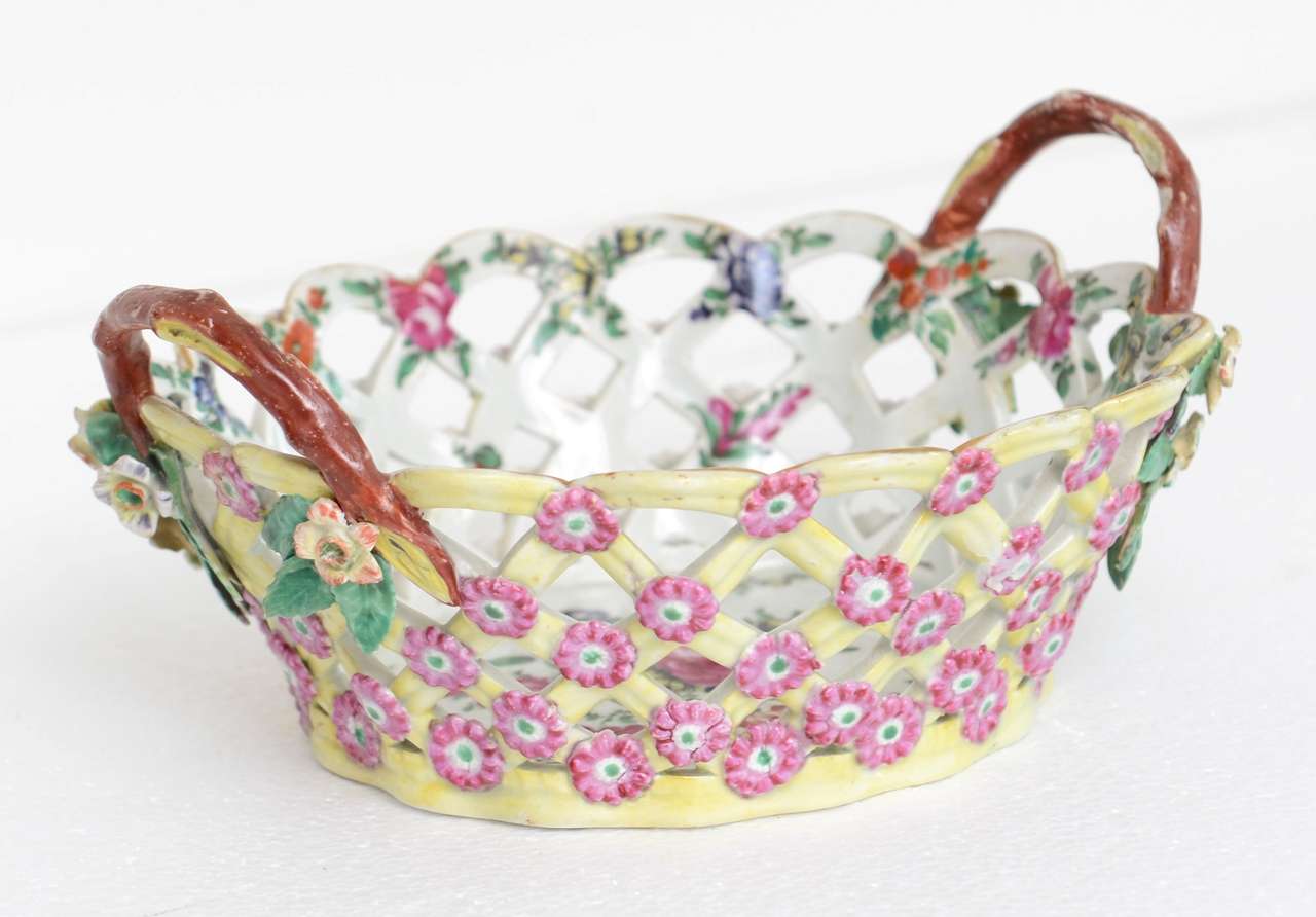 Folk Art French Porcelain Basket, Circa 1900