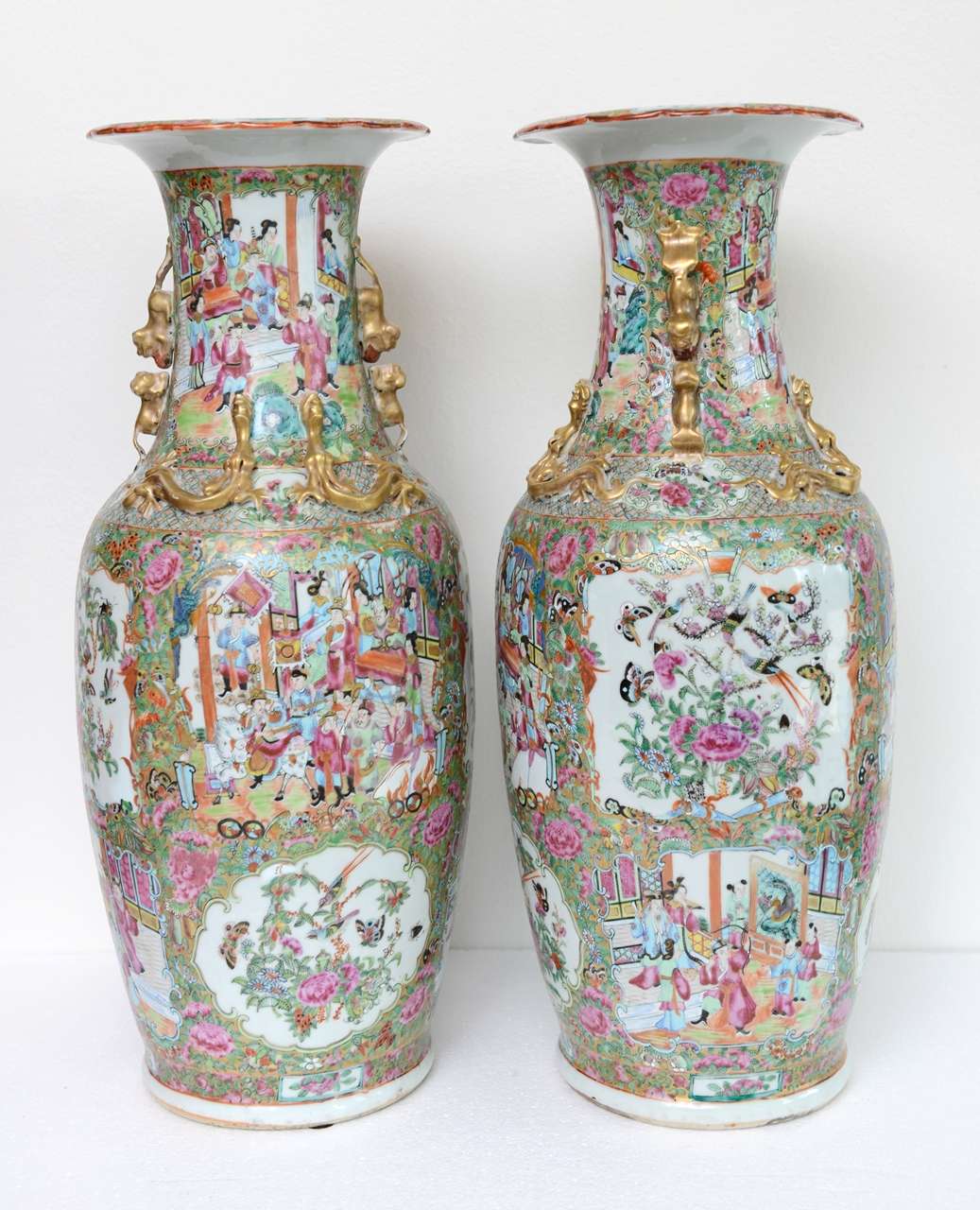 19th Century Pair Chinese Porcelain Famille Rose Vases, 24