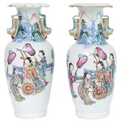 Pair of Chinese Export Porcelain Vases, 9.25 h, Circa 1900