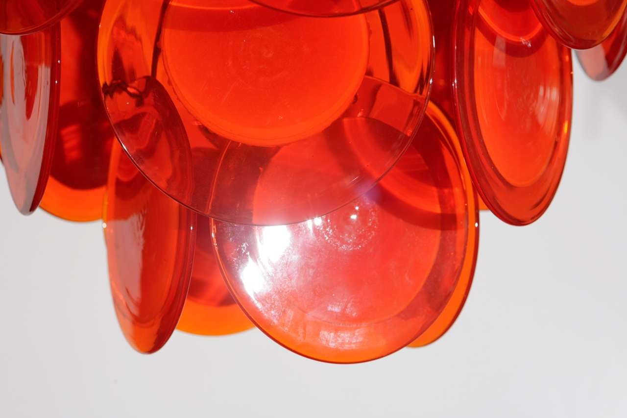 Orange Murano Glass Disc Chandelier In Excellent Condition In South Pasadena, CA