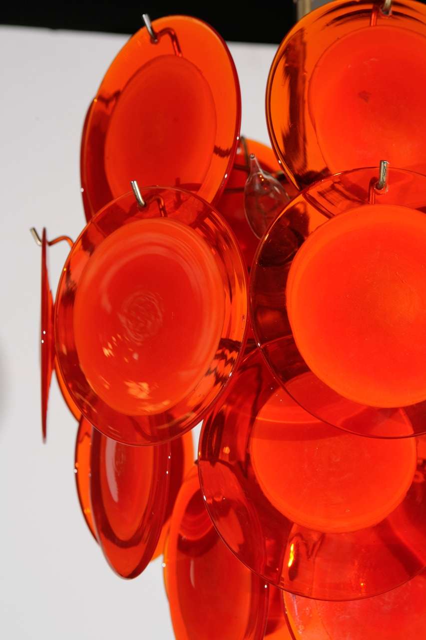 Mid-20th Century Orange Murano Glass Disc Chandelier