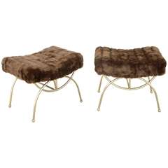 Pair of Faux Fur Upholstered Regency Style Ottomans