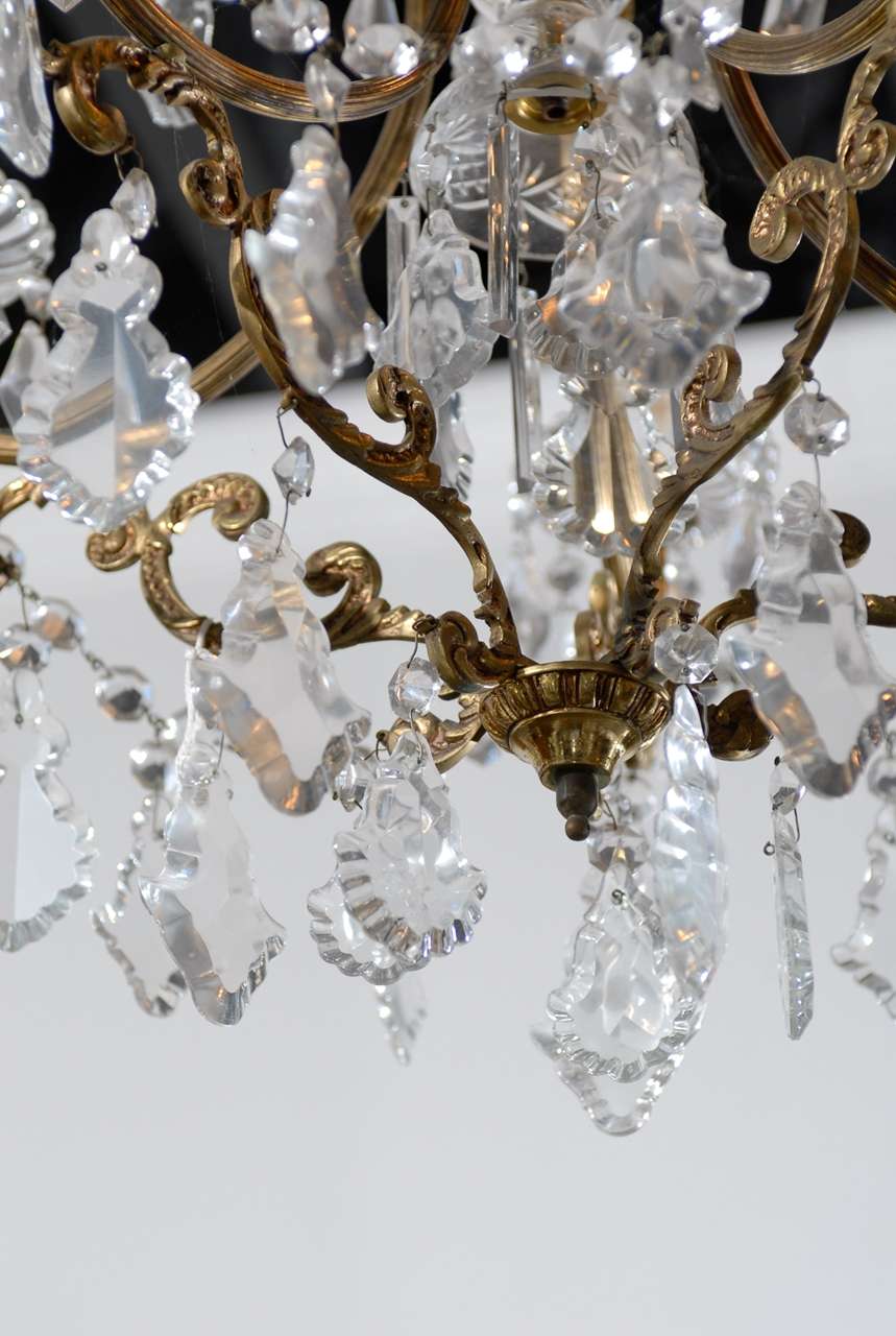 French Rococo Style Late 19th Century, Six-Light Crystal and Bronze Chandelier In Good Condition In Atlanta, GA