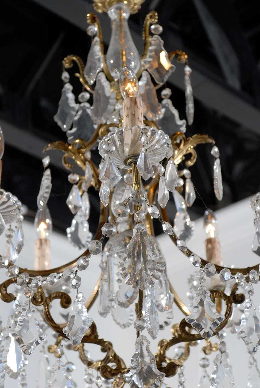 French Rococo Style Late 19th Century, Six-Light Crystal and Bronze Chandelier 1