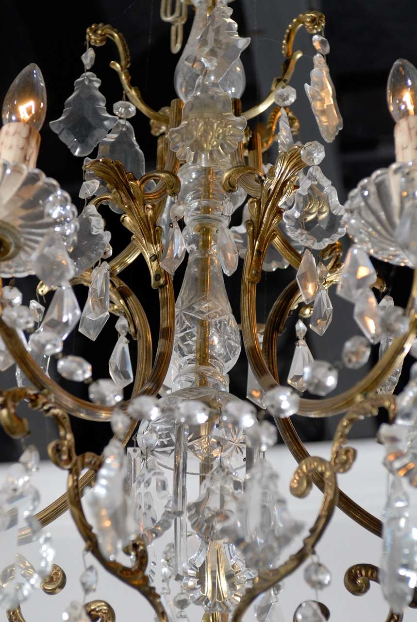 French Rococo Style Late 19th Century, Six-Light Crystal and Bronze Chandelier 2