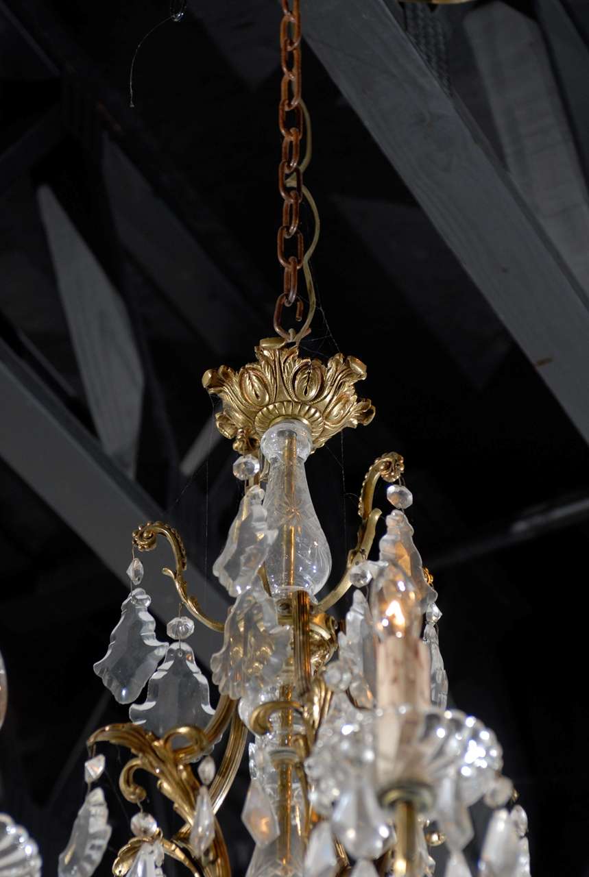 French Rococo Style Late 19th Century, Six-Light Crystal and Bronze Chandelier 3