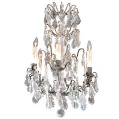 Rococo Revival French Six-Light Crystal Chandelier with Flower Bobeches, 1890s