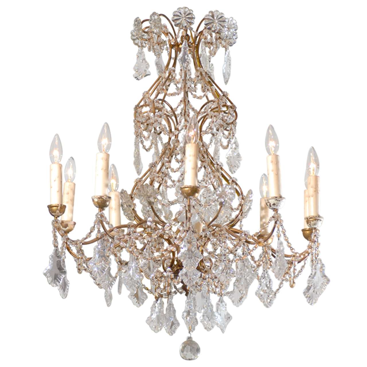 Italian 1850s Rococo Style Ten-Light Crystal Chandelier with Gilt Metal Armature