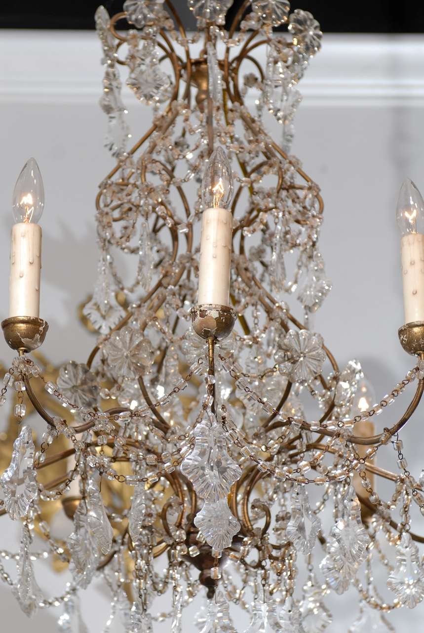 Italian 1850s Rococo Style Ten-Light Crystal Chandelier with Gilt Metal Armature In Good Condition For Sale In Atlanta, GA