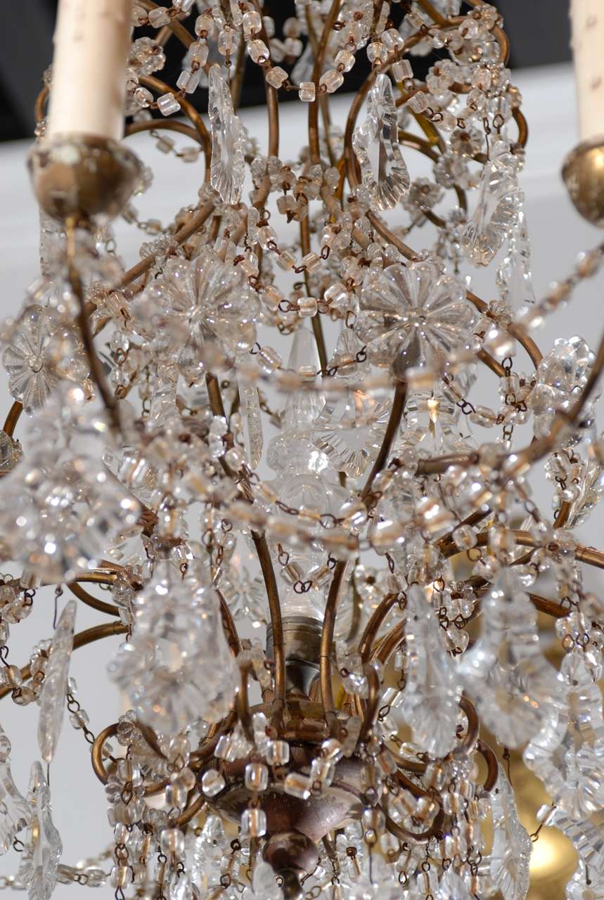 19th Century Italian 1850s Rococo Style Ten-Light Crystal Chandelier with Gilt Metal Armature For Sale