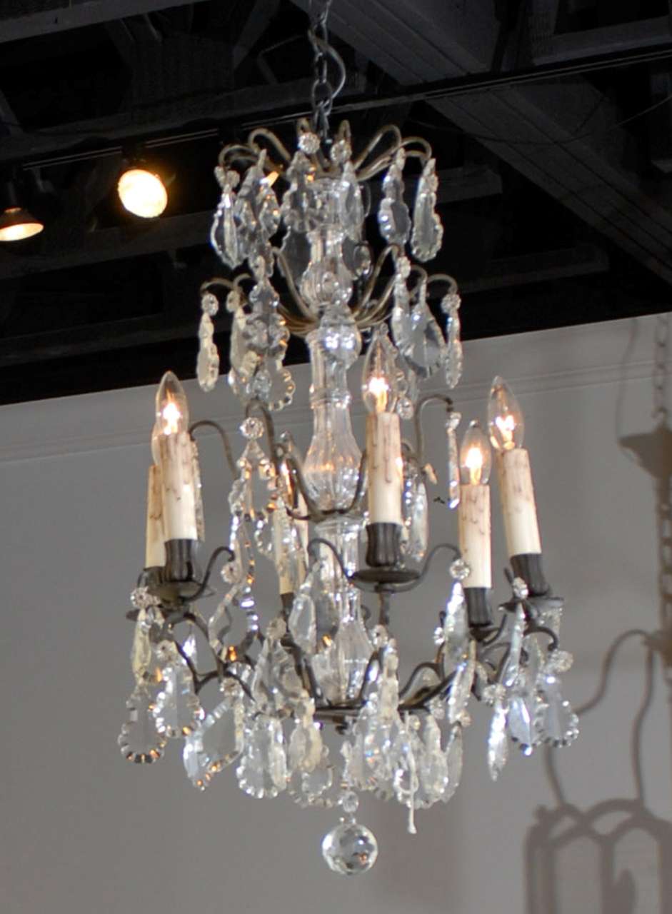 Antique French Iron & Crystal Chandelier 4