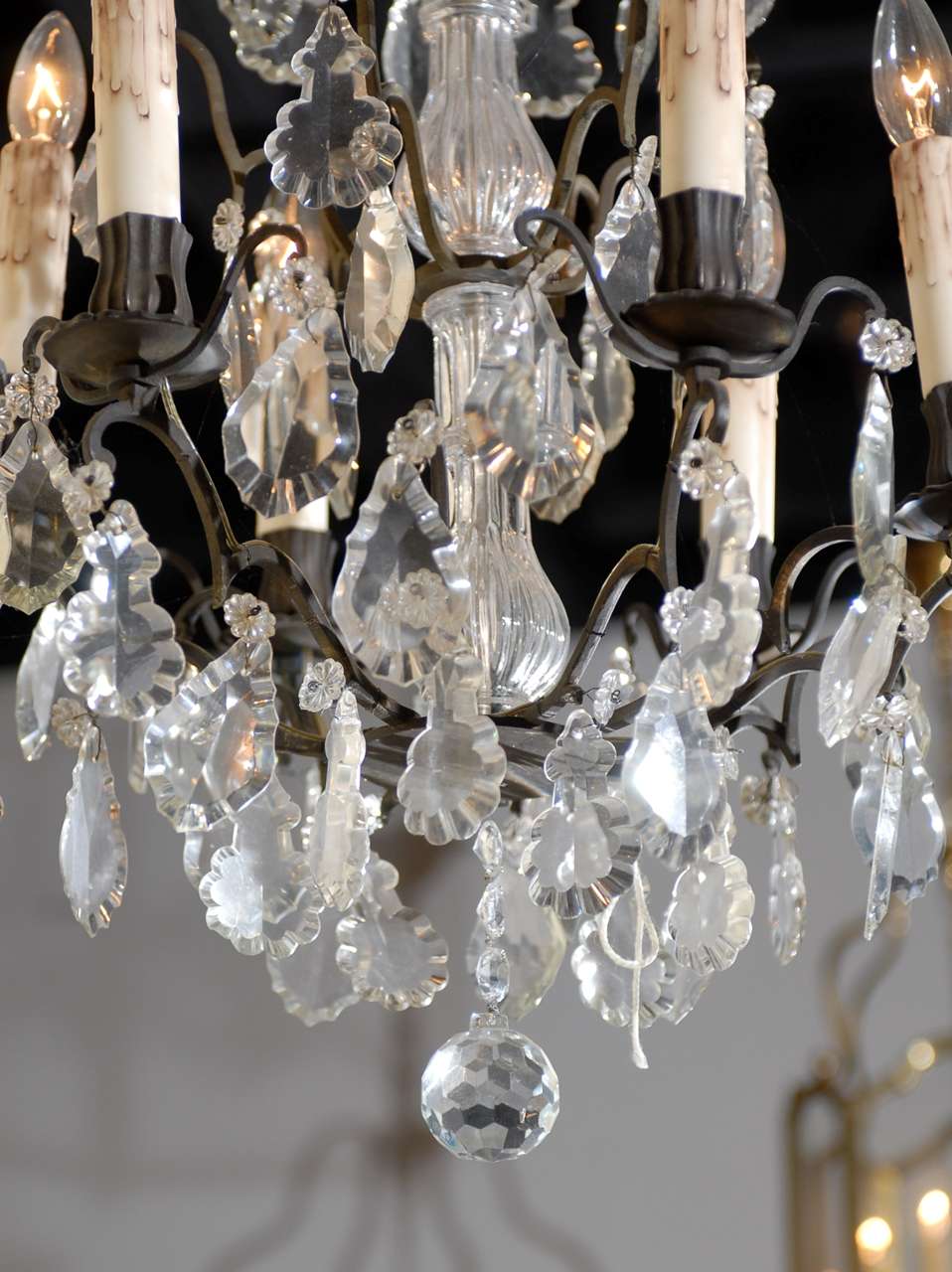 Rococo Revival Antique French Iron & Crystal Chandelier