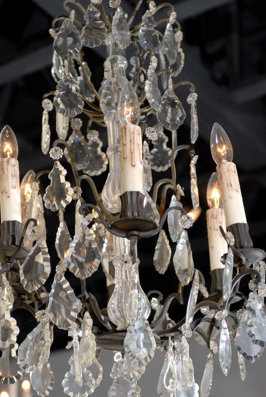 Hand-Crafted Antique French Iron & Crystal Chandelier