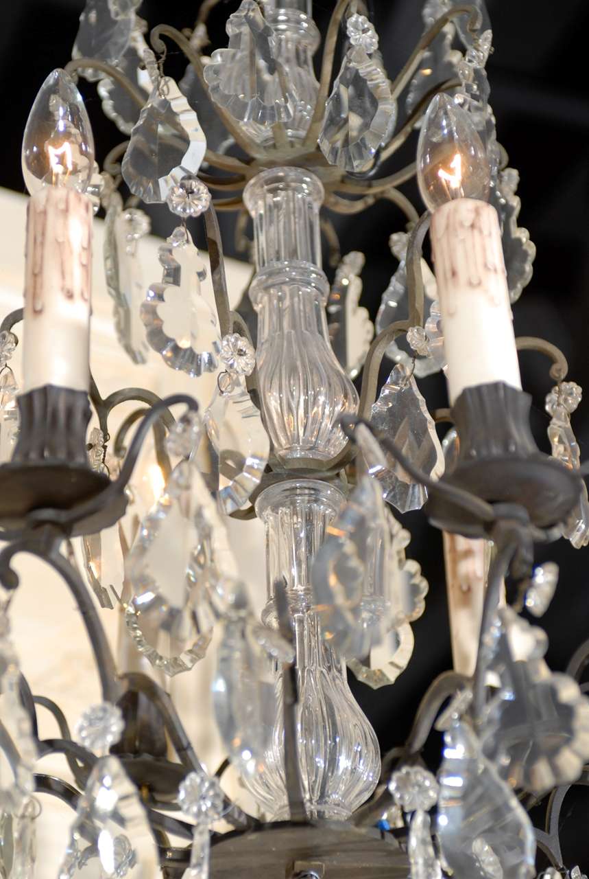 19th Century Antique French Iron & Crystal Chandelier