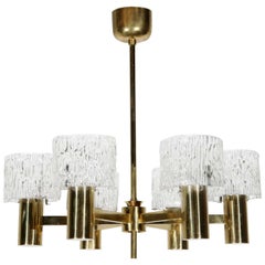 Orrefors Six-Light Brass Chandelier