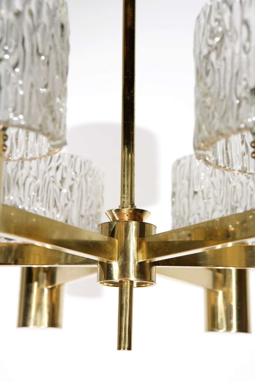 Orrefors Six-Light Brass Chandelier In Excellent Condition In Los Angeles, CA