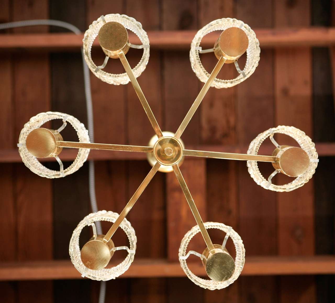 Orrefors Six-Light Brass Chandelier 2