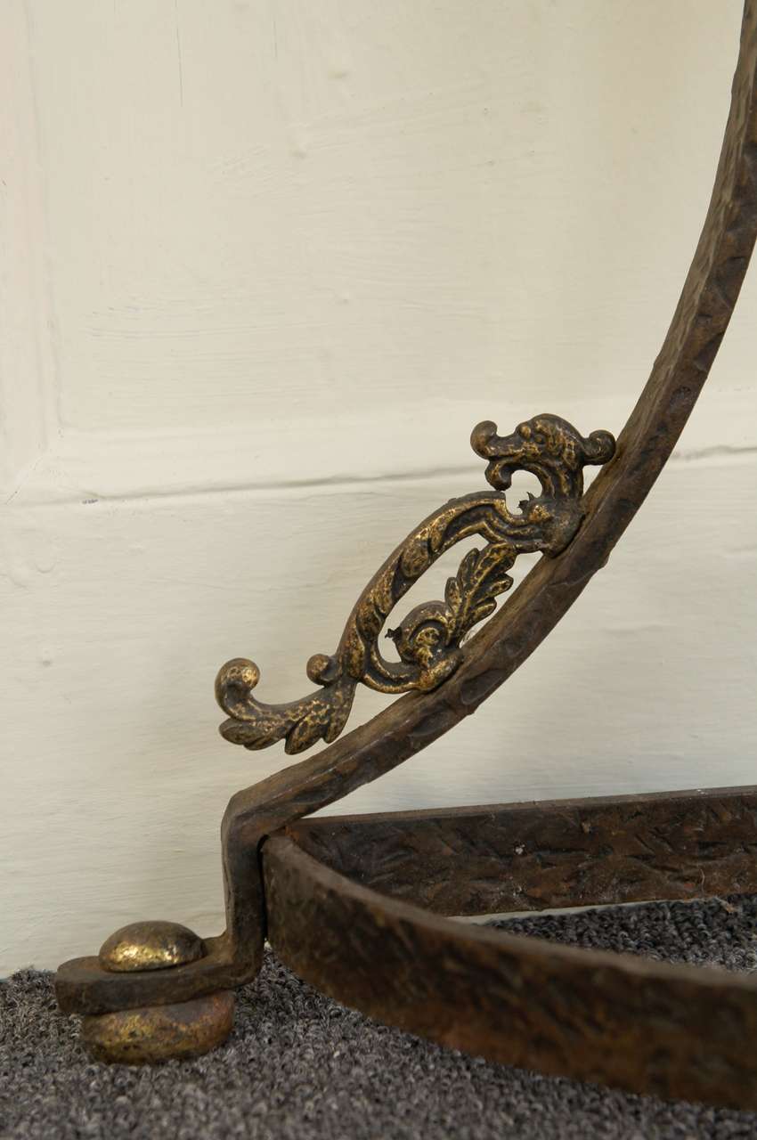 Demilune Console Table in Iron and Brass, with Egyptian Marble Top For Sale 2