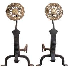 Antique Clover Leaf Forged Andirons