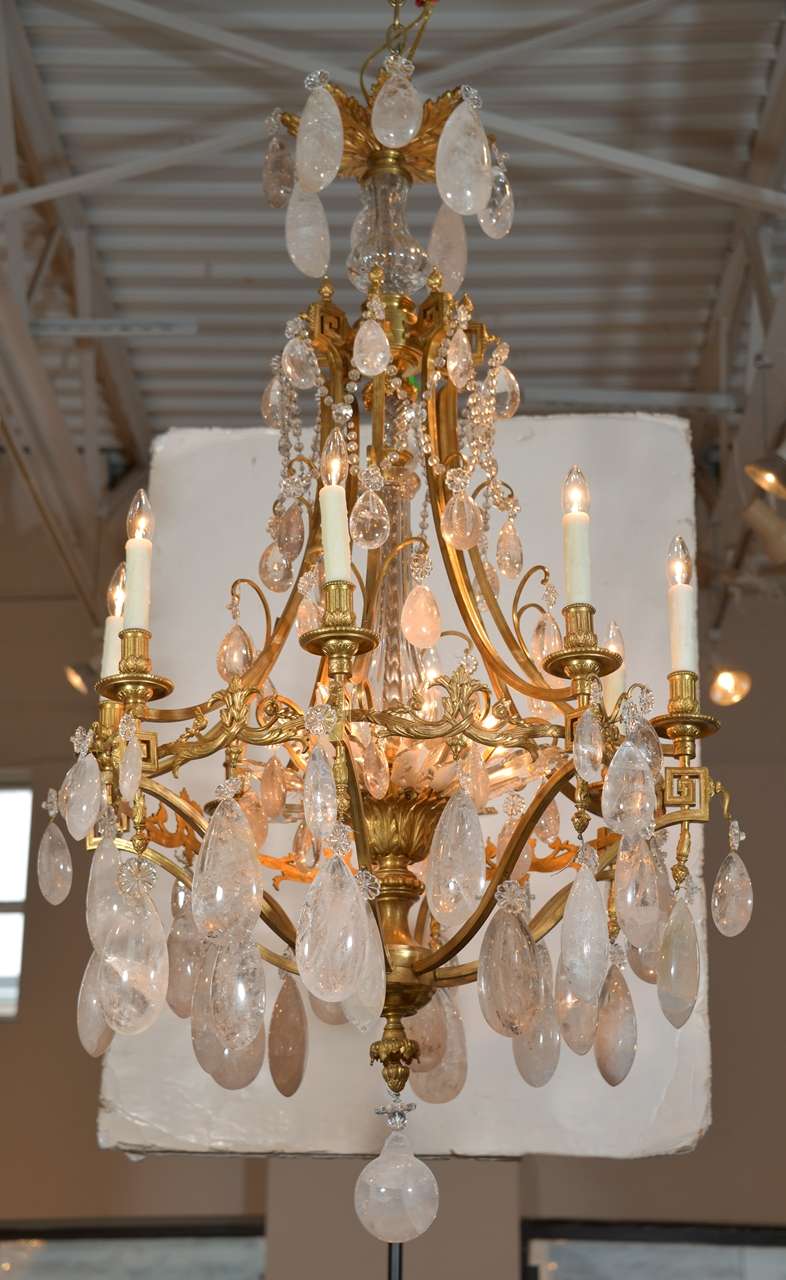 19th c Russian finest quality bronze dore and rock crystal chandelier