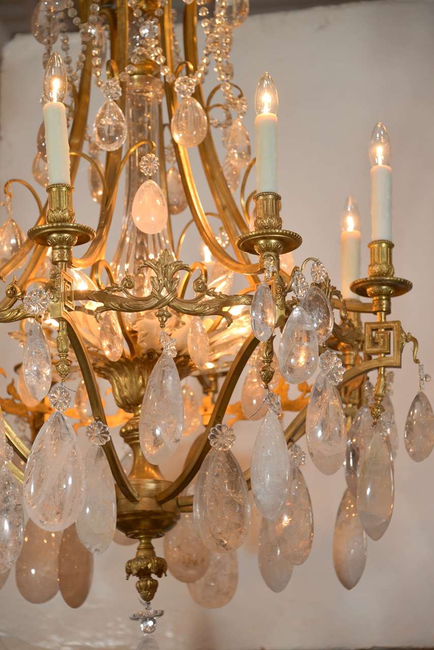 French 19th C Important Rock Crystal And Gilt Bronze Russian Chandelier For Sale