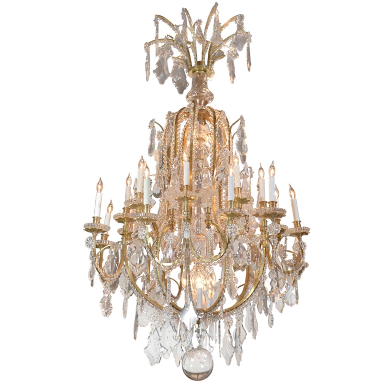 Important 19th c Baccarat and Crystal and bronze dore chandelier