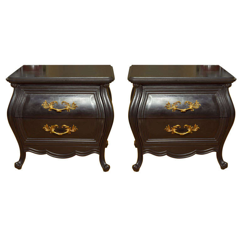 Pair of Low Black Bombe Form Chests