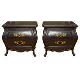 Pair of Low Black Bombe Form Chests