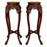 Pair of Rosewood Chinese Urn Stands