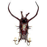 19th Century Deer Head Trophy Sconce with electrified candles