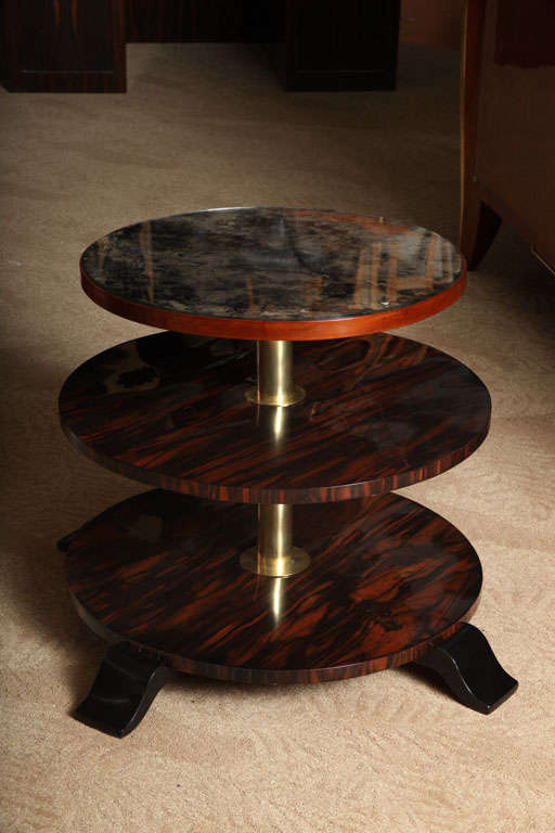 French Art Deco 3 Tier Coffee Table, Exotic Macassar Ebony