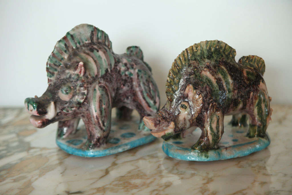 Pair of Gambone Ceramic Boars For Sale 1
